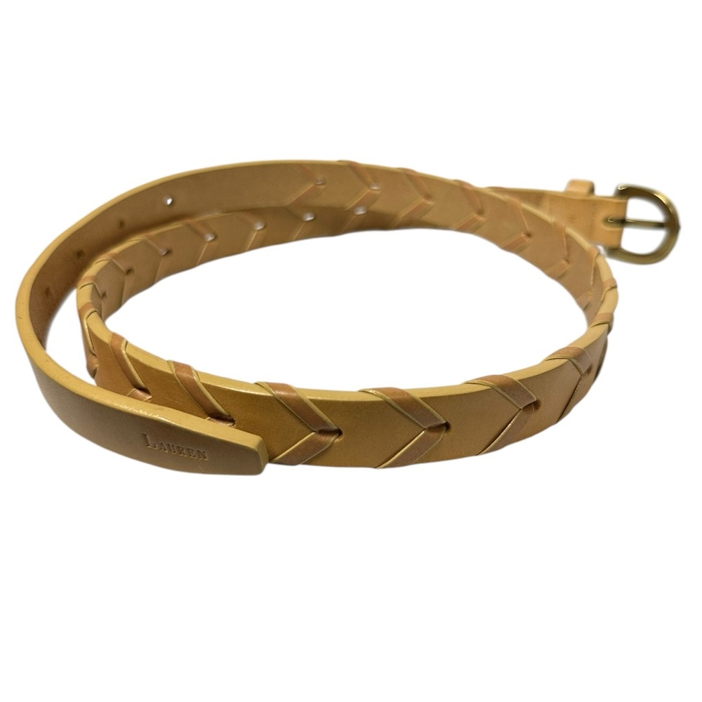 Vintage Lauren Ralph Lauren leather narrow woven belt honey western size medium - Picture 3 of 6